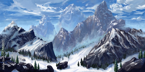 Mountain. Realistic Style. Video Game's Digital CG Artwork, Concept Illustration, Realistic Cartoon Style Scene Design   © info@nextmars.com