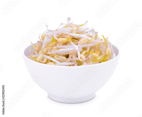 bean sprouts in the white bowl isolated on white background