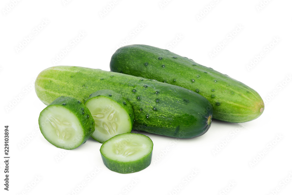 cucumber with slices isolated on white background cucumber with slices isolated on white background
