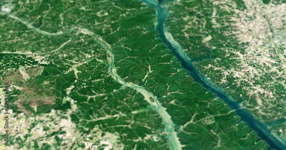Very high-altitude circular tracking shot of Kentucky rivers and lakes with tilt-shift effect. Reversible. Elements of this image furnished by NASA. Very high-altitude circular tracking shot of Kentucky rivers and lakes with tilt-shift effect. Reversible. Elements of this image furnished by NASA.