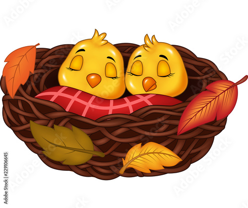 Cartoon baby bird sleeping in the nest