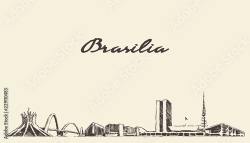 Brasilia skyline, Brazil vector city drawn sketch photo
