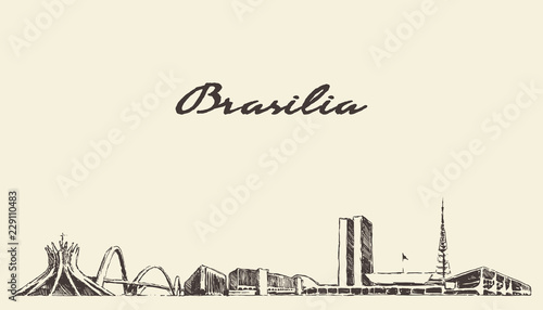 Brasilia skyline, Brazil vector city drawn sketch