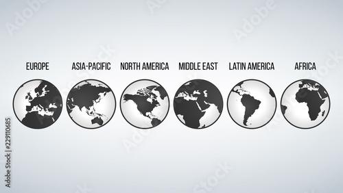Globes with continents in d...