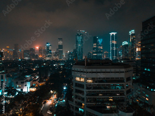 aerial night city view