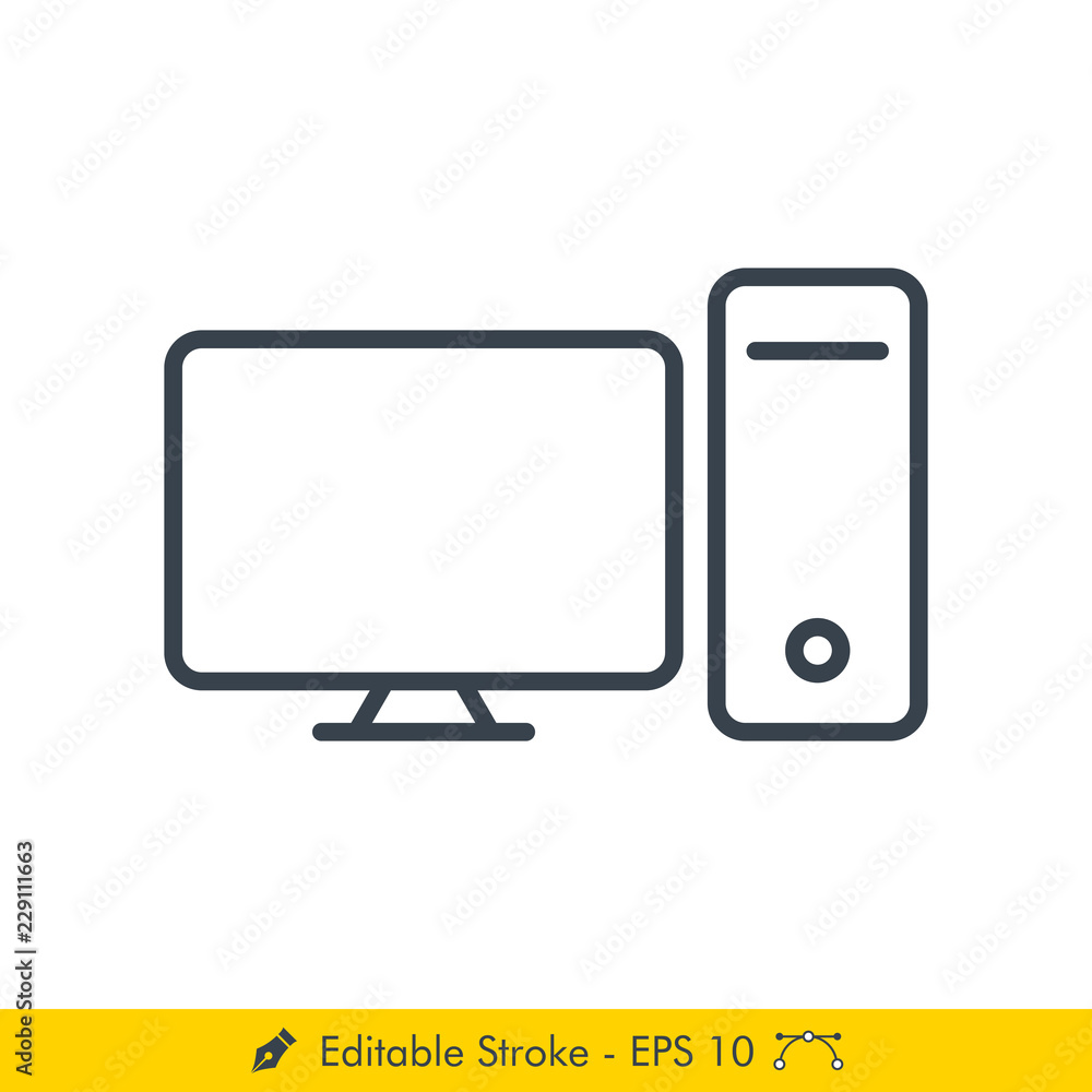 Personal Computer Icon / Vector - In Line / Stroke Design Personal Computer Icon / Vector - In Line / Stroke Design