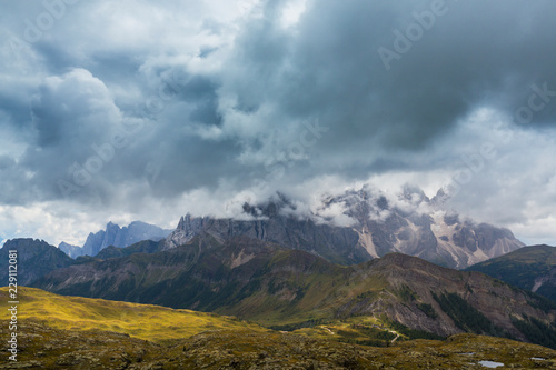 Beautiful storm cloudscape in the Dolomite Alps, Italy, in summer