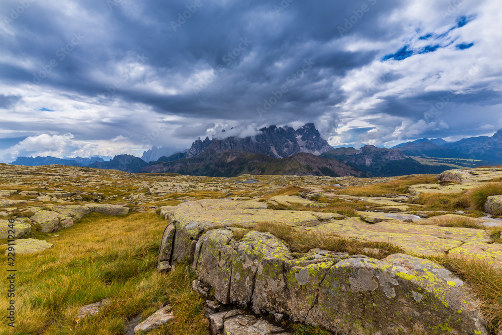 Fototapeta premium Beautiful cloudscape and rain clouds in the Dolomite Alps in summer