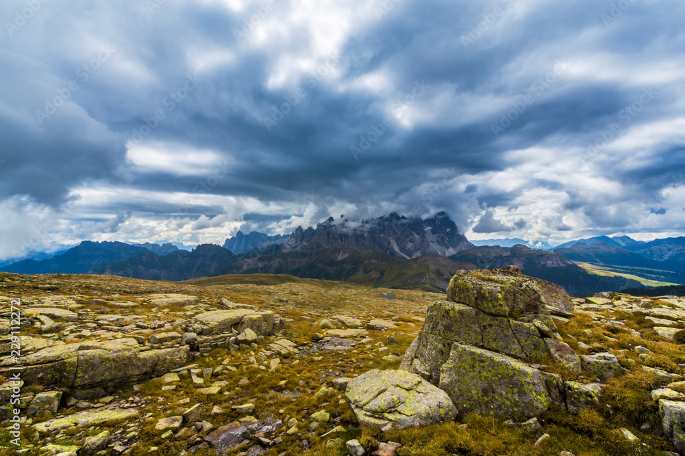 Beautiful cloudscape and rain clouds in the Dolomite Alps in summer Beautiful cloudscape and rain clouds in the Dolomite Alps in summer