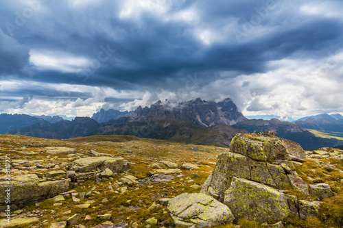 Beautiful summer scenery in the Dolomite Alps, Italy, with dramatic storm clouds © Calin Tatu
