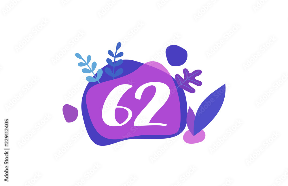 Obraz premium 62 Years Anniversary Modern Purple Blue Flat Design