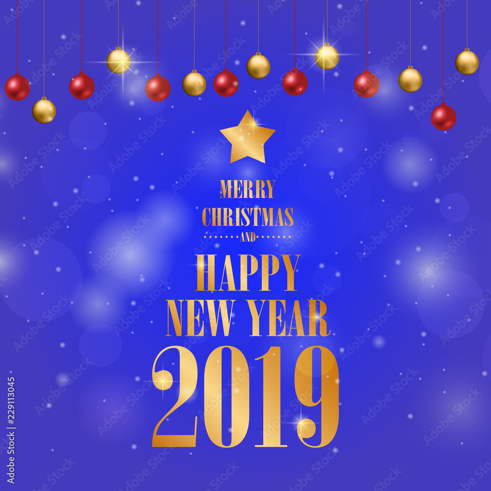 Naklejka premium Merry chrismas and happy new year 2019, greeting card template