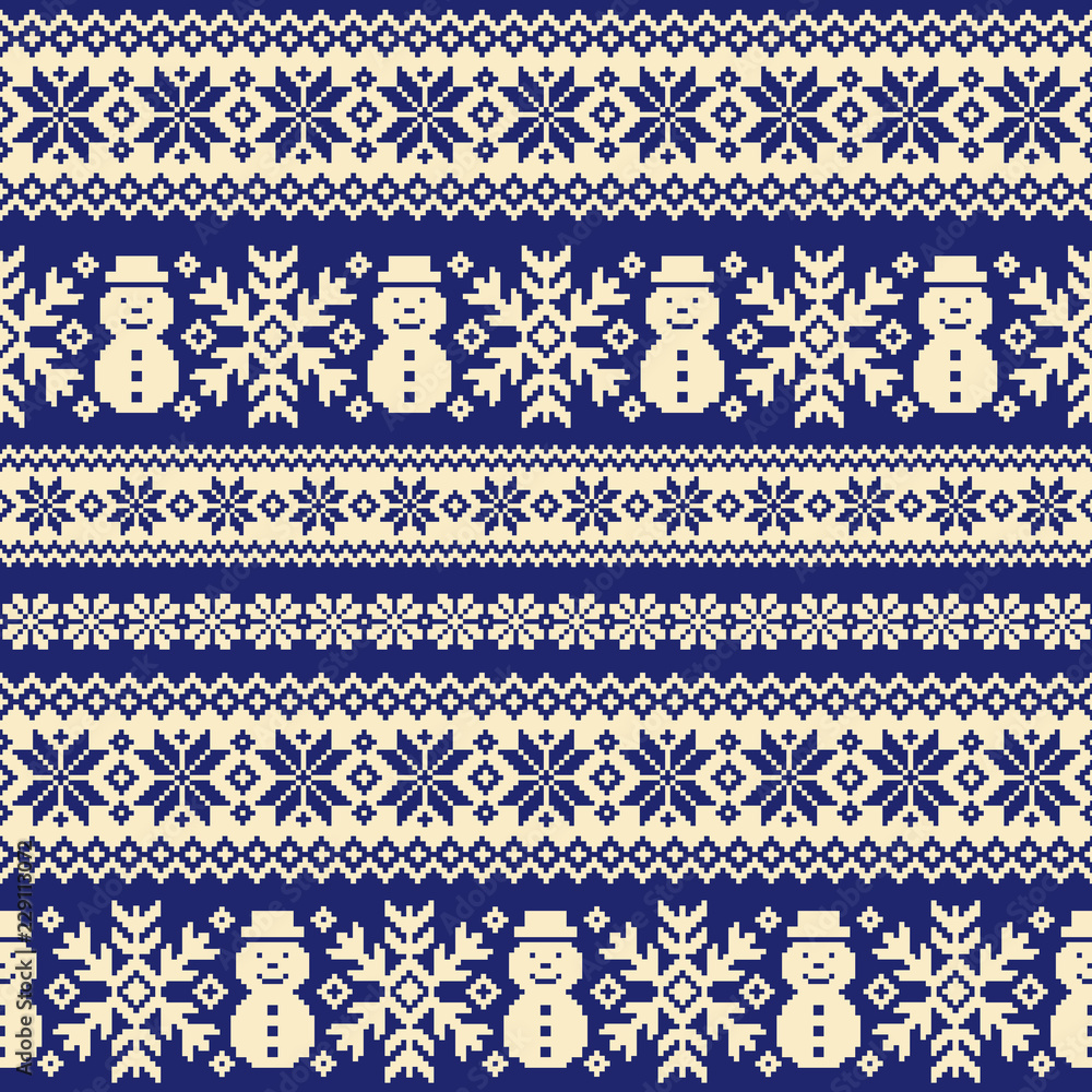 Fototapeta premium 雪だるまのノルディック柄,