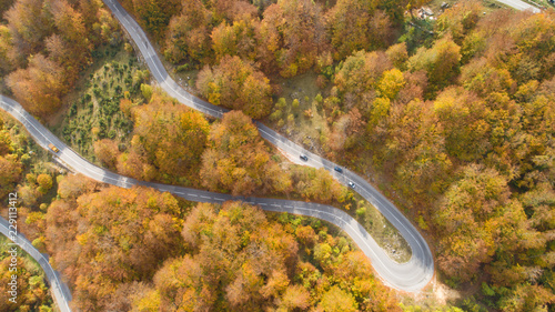 autumn mountain zigzag road view from above © bigguns