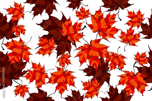 Hand drawn autumn background with beautiful leaves .