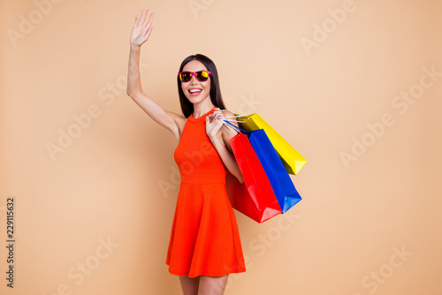 Black friday day Photo portrait of cheerful nice glad careless 