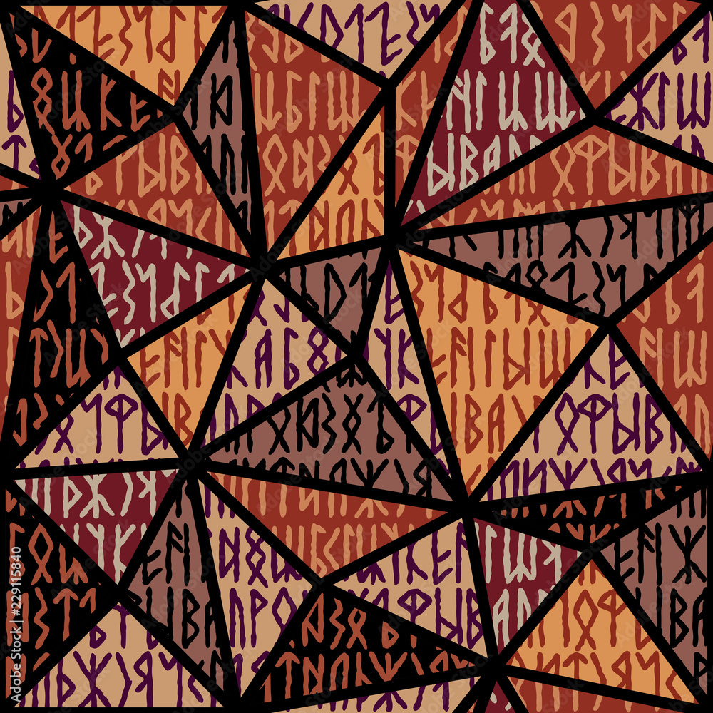 Runes seamless pattern. Runic alphabet wallpaper. Vector illustration