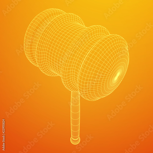 Gavel, hammer of judge or auctioneer. Wireframe low poly mesh vector illustration