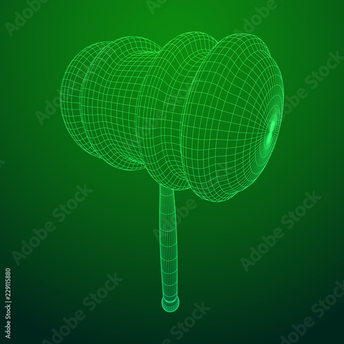 Gavel, hammer of judge or auctioneer. Wireframe low poly mesh vector illustration