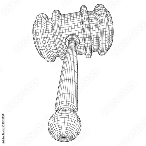 Gavel, hammer of judge or auctioneer. Wireframe low poly mesh vector illustration