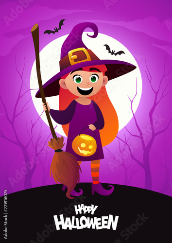 Happy Halloween cartoon character costume witch pink background