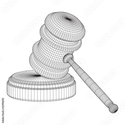 Gavel, hammer of judge or auctioneer. Wireframe low poly mesh vector illustration