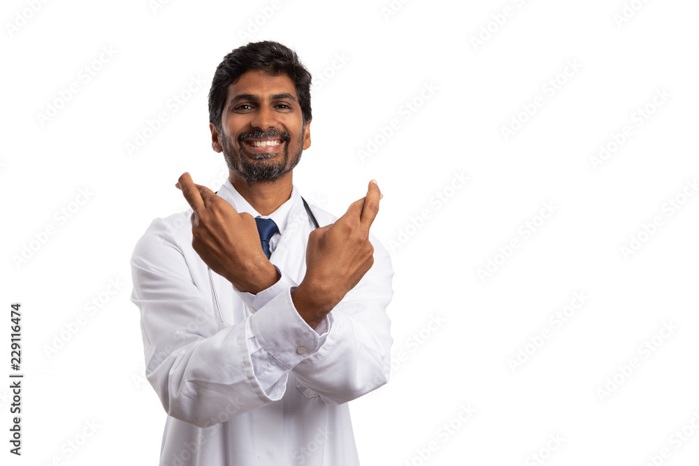 Medic crossing fingers at both hands. Medic crossing fingers at both hands.