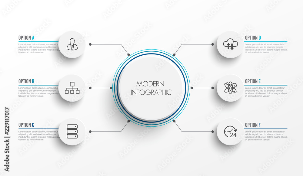 Abstract elements of graph infographic template with label, integrated circles. Business concept with 6 options. For content, diagram, flowchart, steps, parts, timeline infographics, workflow layout,