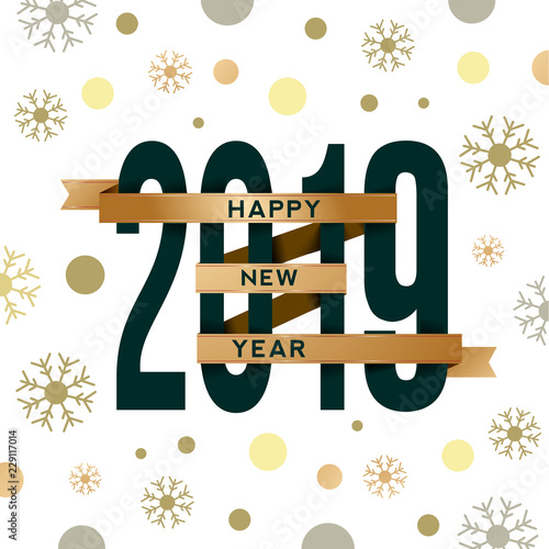 2019 Happy New Year on flat christmas background, for presentations, flyers, leaflets, postcards and posters. Vector illustration EPS10