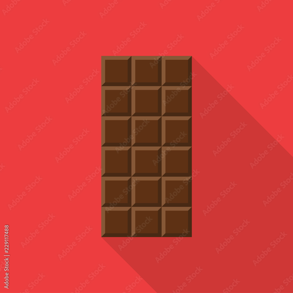 Chocolate bar flat icon with long shadow isolated on red background. Simple chocolate in flat style, vector illustration. Chocolate bar flat icon with long shadow isolated on red background. Simple chocolate in flat style, vector illustration.