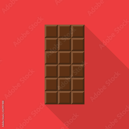 Chocolate bar flat icon with long shadow isolated on red background. Simple chocolate in flat style, vector illustration.