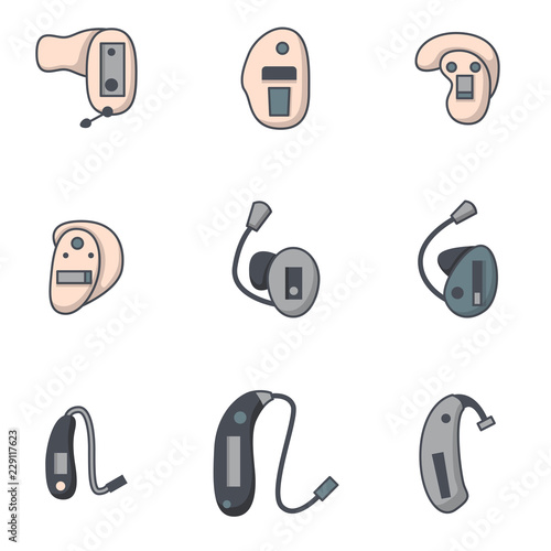 Vector set with flat line hearing aids icons