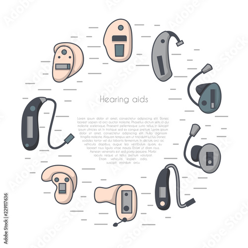 Vector set with flat line hearing aids background