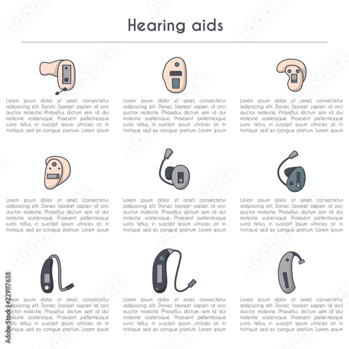 Vector set with flat line hearing aids icons