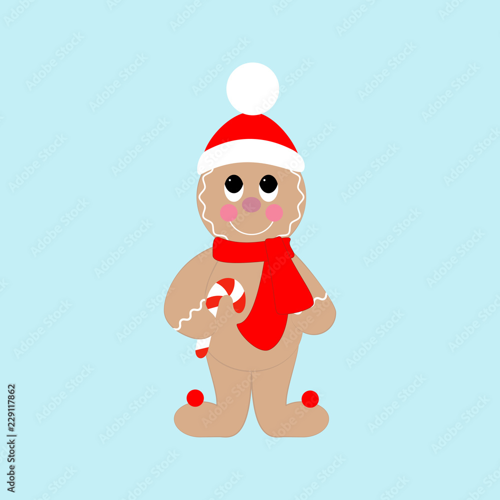Gingerbread man with christmas gift vector illustration Gingerbread man with christmas gift vector illustration