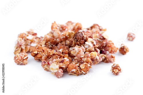 Granola healthy breakfast isolated on white background