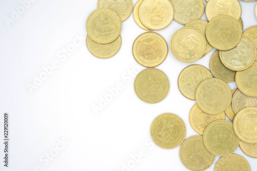 Thai coins isolated on white background.