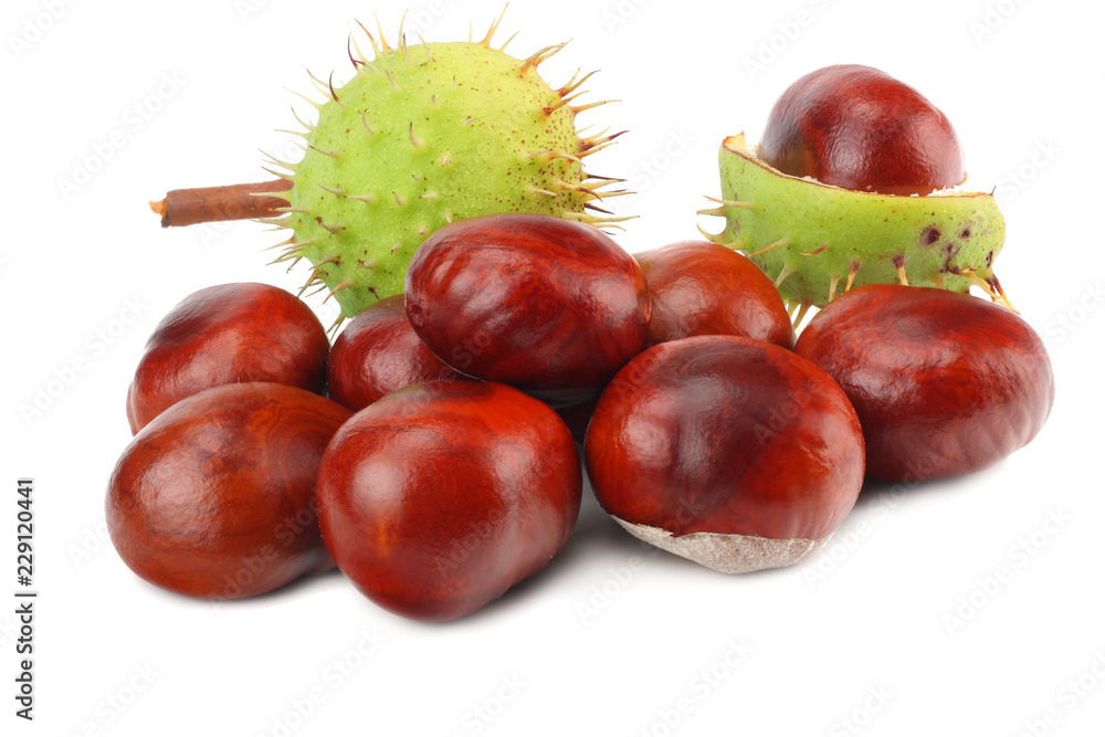 chestnuts isolated on white background. Healthy background.