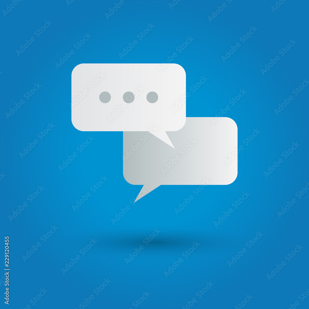 Speech bubble icon with shadow isolated on blue background. The pair of speech bubbles conception Vector illustration for web and mobile design.