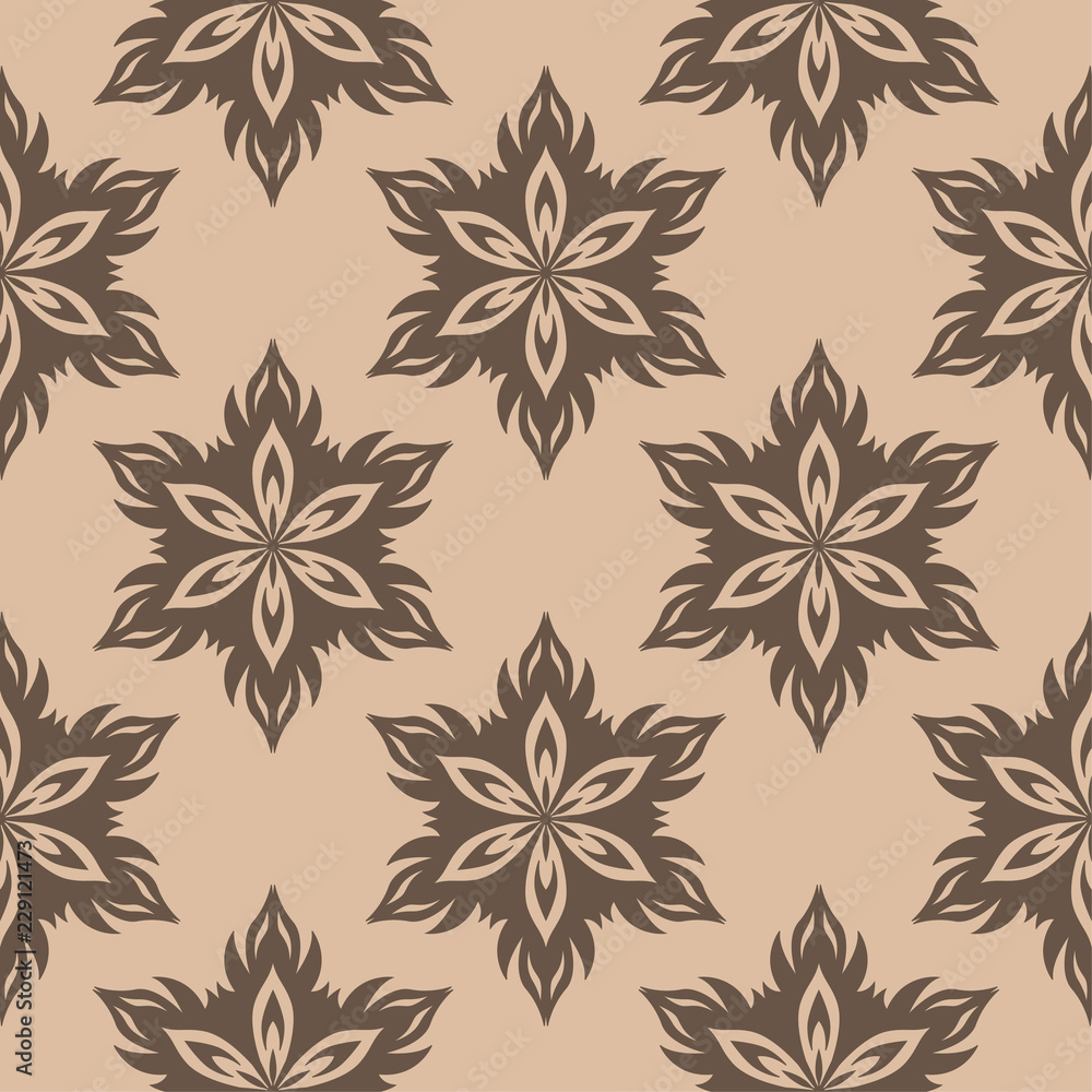 Brown floral seamless pattern on beige background Brown floral seamless pattern on beige background