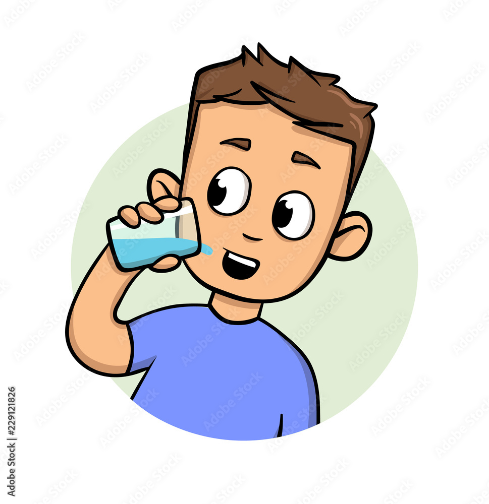 Guy drinking water. Cartoon flat design icon. Colorful flat vector  illustration. Isolated on white background. Stock Vector | Adobe Stock
