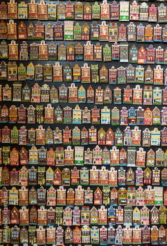 Photography Flower market (Bloemenmarkt), fridge magnets depicting facades of Dutch houses