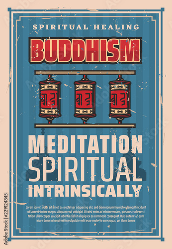 Buddhism religion prayer wheels, vector