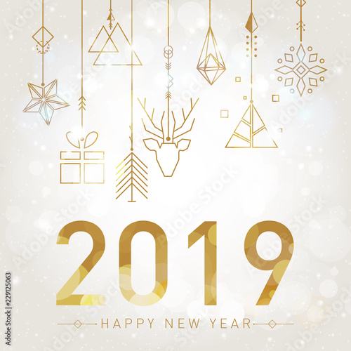 Happy New Year 2019 with geometric elements