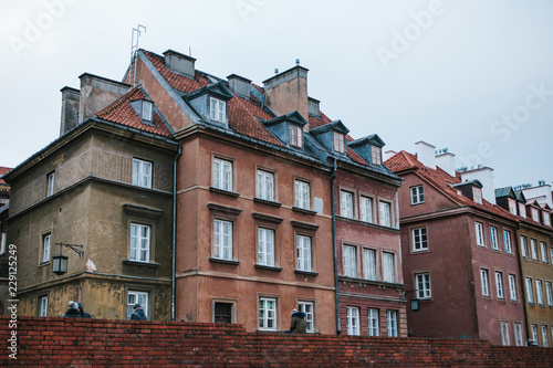 Ordinary traditional residential buildings in Warsaw in Poland.