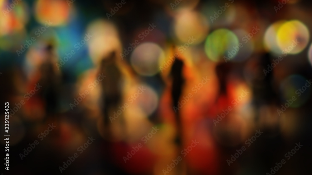 Blurred motion peoples moving with blur colorful bright light for abstract background