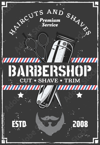 Barbershop hairclipper, beard and scissors. Vector