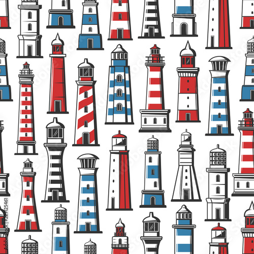 Lighthouse and beacon nautical seamless pattern