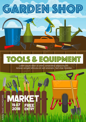 Garden shop market, vector poster