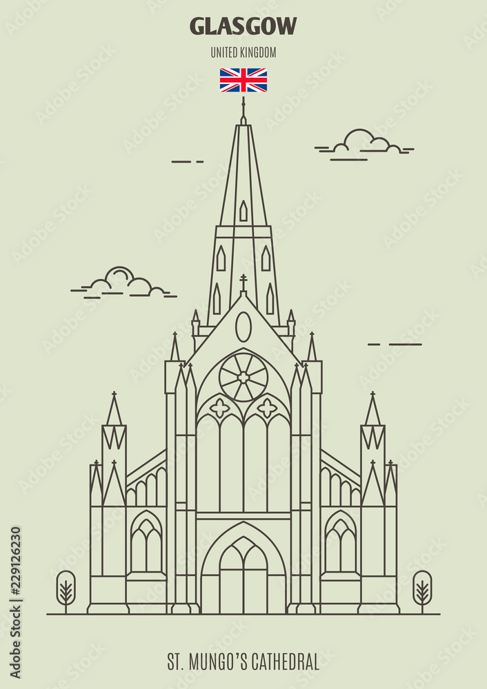 St. Mungo’s Cathedral in Glasgow, UK. Landmark icon St. Mungo’s Cathedral in Glasgow, UK. Landmark icon
